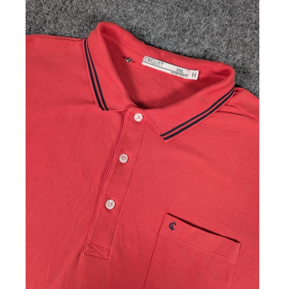 Criquet Polo Shirt Mens XXL Red Pima Cotton Short Sleeve Tipped Pocket Logo Mesh